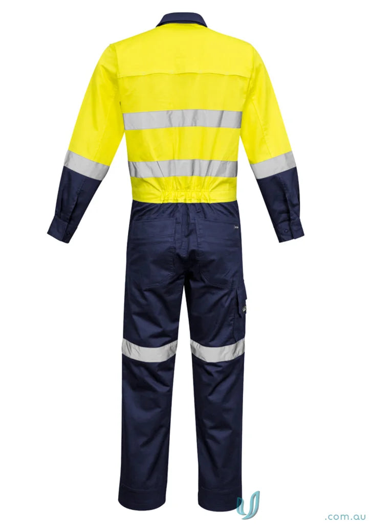Two-tone reflective safety coverall from Syzmic Men’s Rugged Hivis Cooling Overalls, stay cool