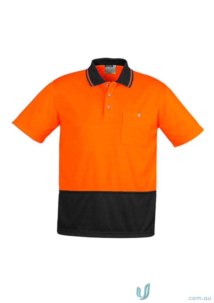 Orange and black short sleeve polo shirt from Syzmic Safety Splice SS Polo line