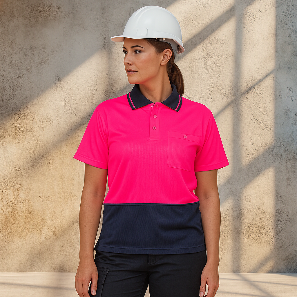 Syzmic Safety Splice SS Polo - Fluoro Pink/Navy / A(2XS) - Workwear