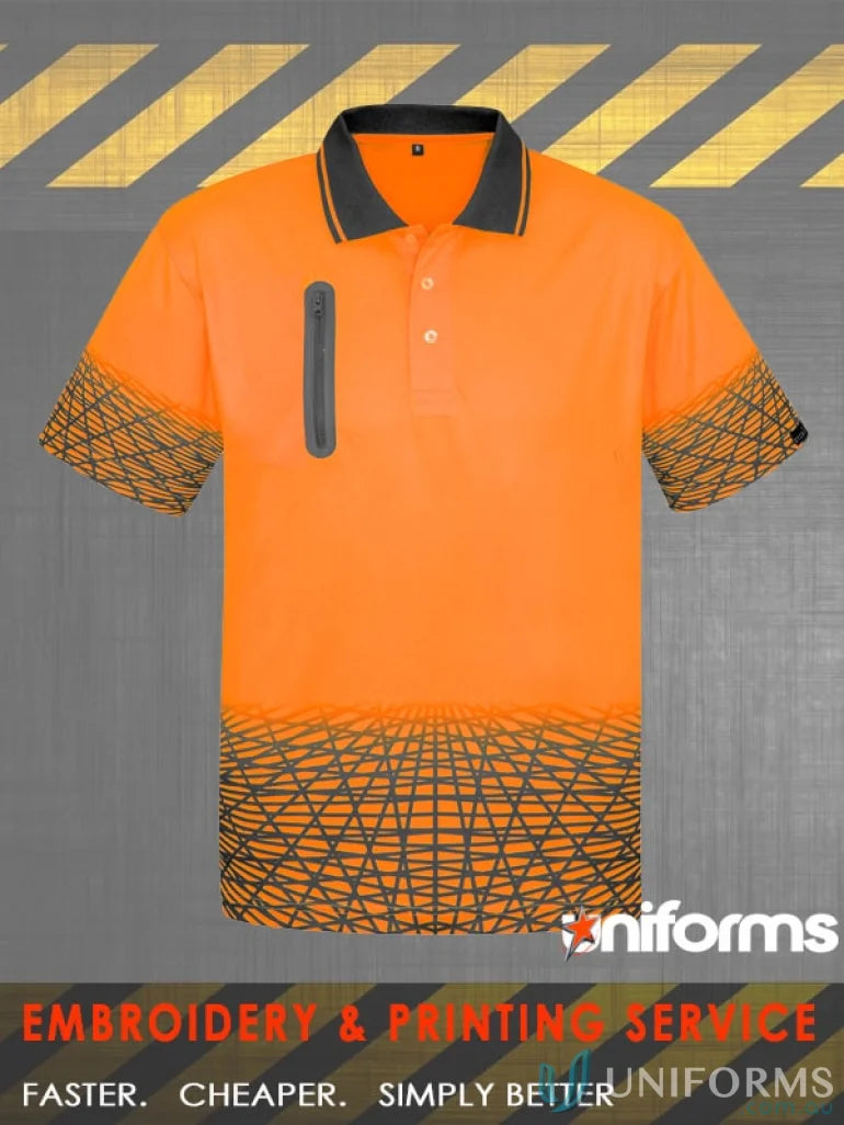 Orange hi-vis short sleeve polo shirt from Syzmic Safety Tracks SS Polo for men