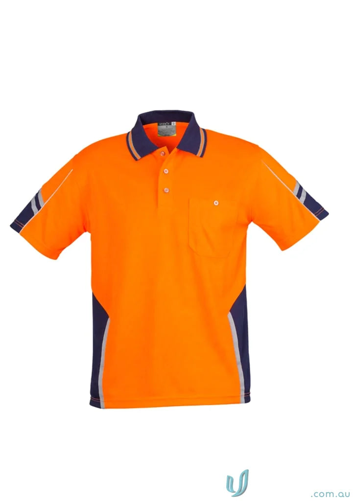 Orange and navy blue polo shirt from Syzmic Squad Safety SS Polo collection