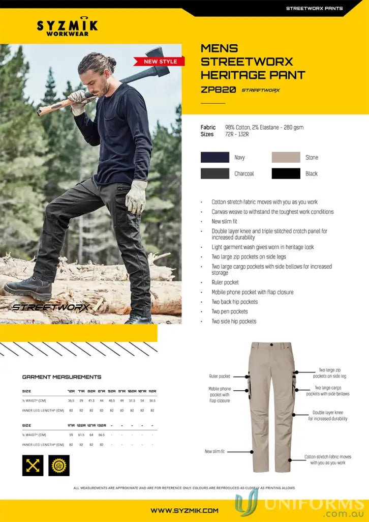 Men’s Streetworx Heritage work pants Syzmic Streetworx Heritage Pant ZP820, functional pants solve style