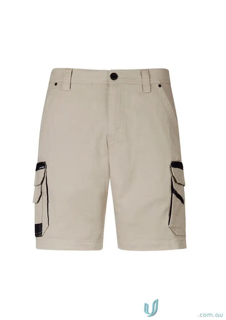 Light beige Syzmic Streetworx Heritage Short with black accents and mobile phone pocket