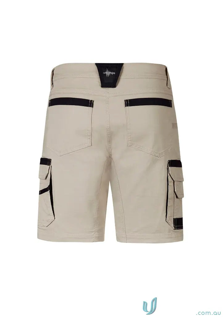 Men’s beige streetworx heritage shorts with black accents and mobile phone pocket