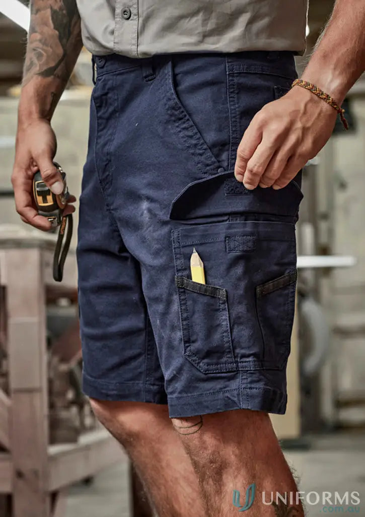 Navy blue Syzmic Streetworx Heritage Short with multiple pockets and mobile phone pocket