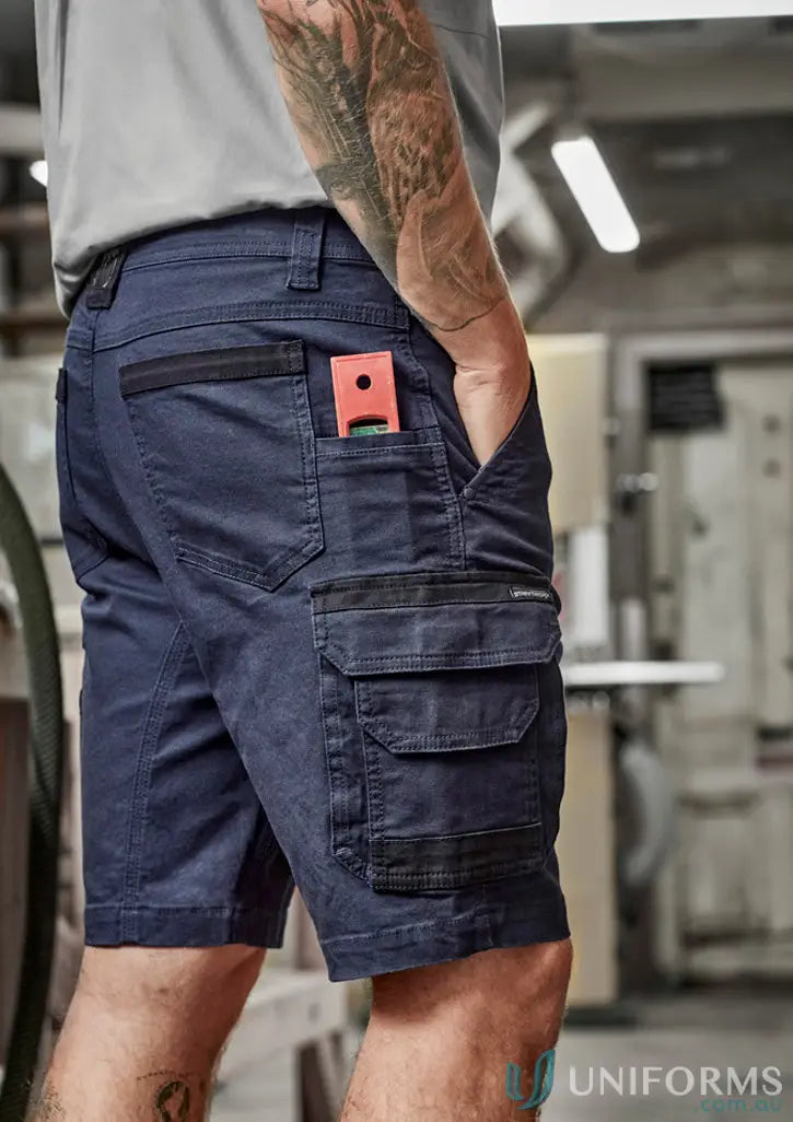 Dark blue Syzmic Streetworx Heritage Short with multiple pockets and a mobile phone pocket