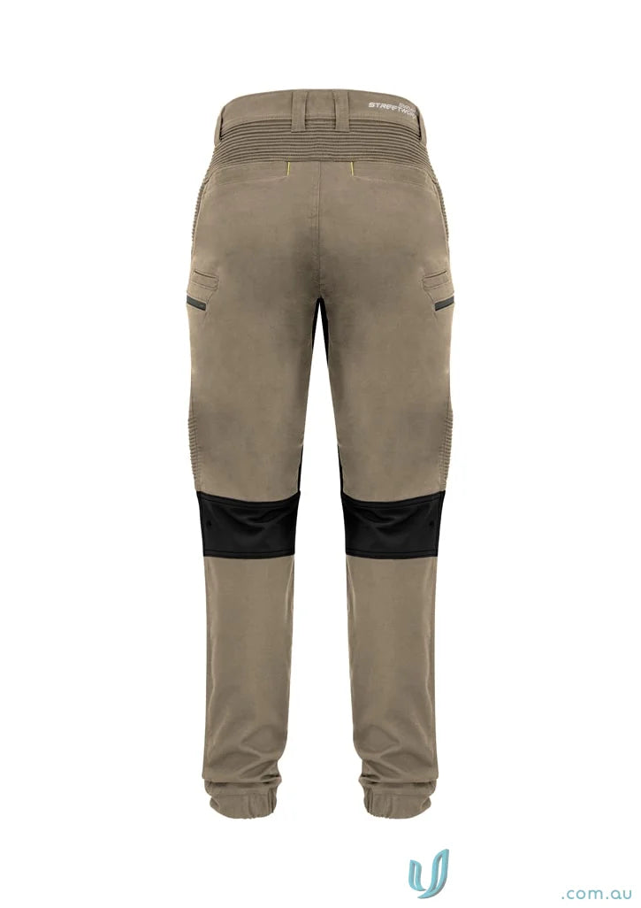 Khaki Syzmik Men’s Streetworx Stretch Pant with black knee pads and stretch pleating