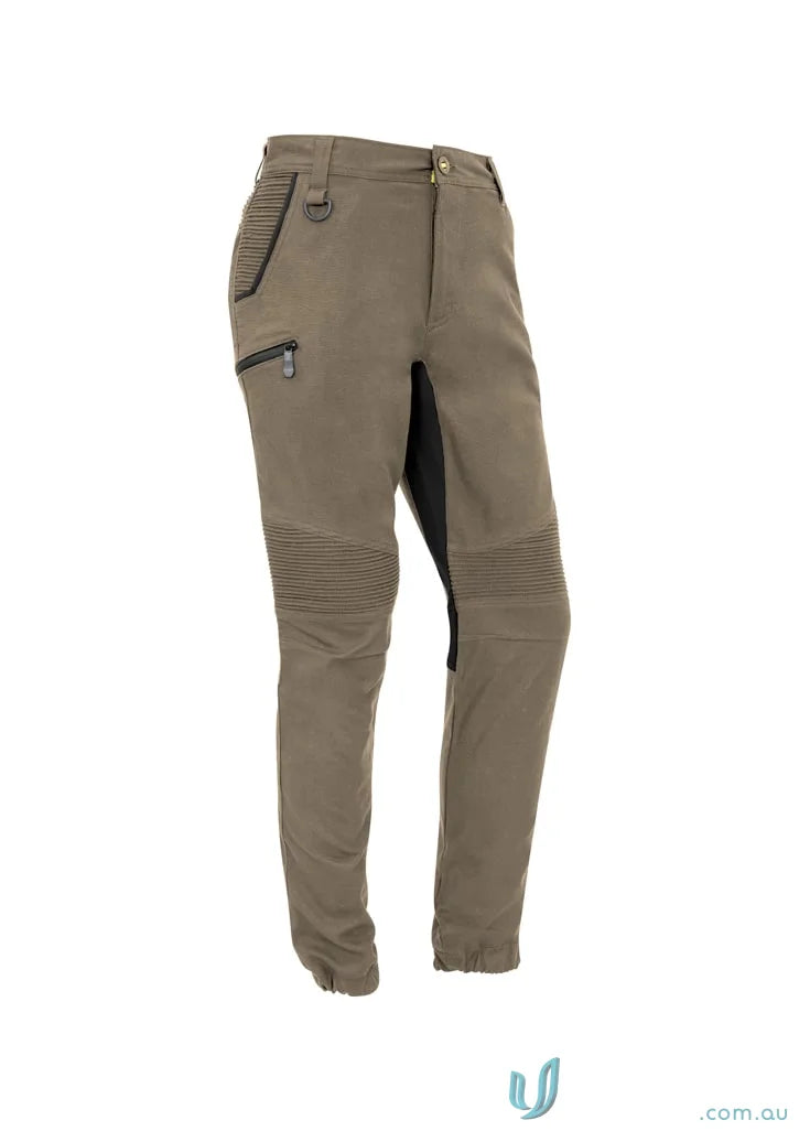 Olive green Syzmik Men’s Streetworx stretch pant with stylish stretch pleating