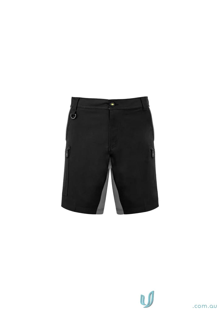 Black and gray Syzmic Streetworx Stretch Shorts with four-way stretch crotch for comfy movin