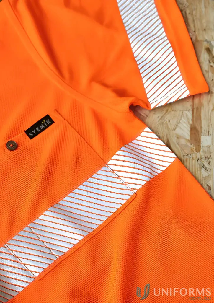 Orange high-visibility work shirt with vis segmented tape, short sleeve polo ZH535