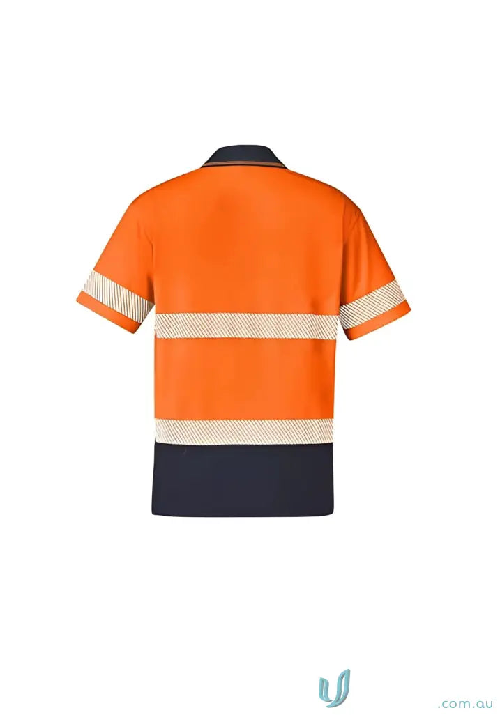 Orange and navy safety polo shirt with vis segmented tape, polo ZH535 short sleeve polo