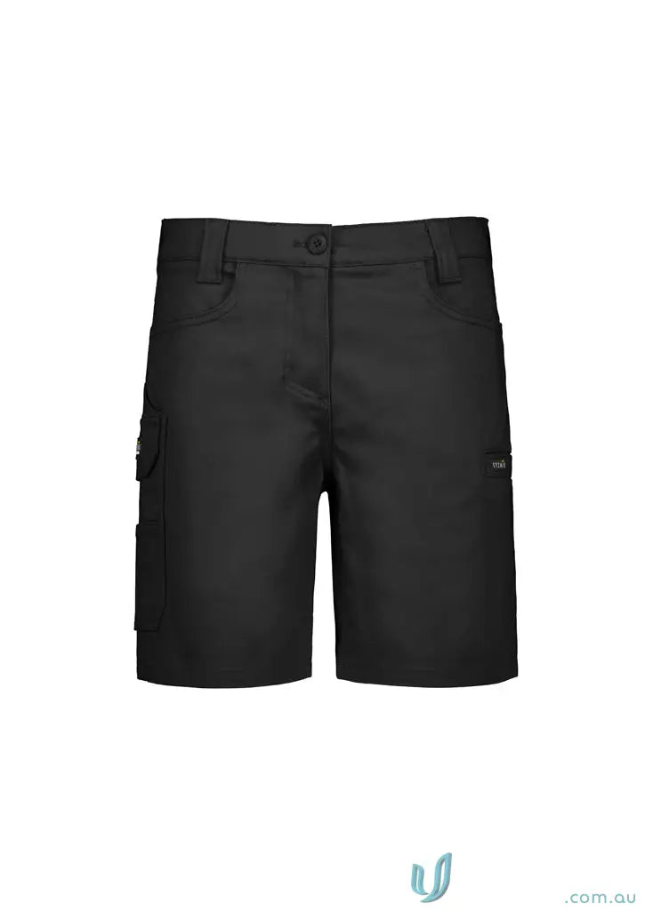 Black work shorts from Syzmic Womens Essential Stretch Cargo with sun protection and flattering fit