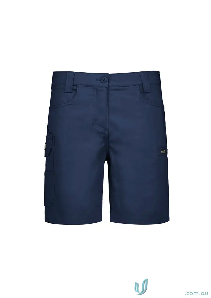 Women’s navy blue essential stretch cargo shorts with sun protection and flattering fit