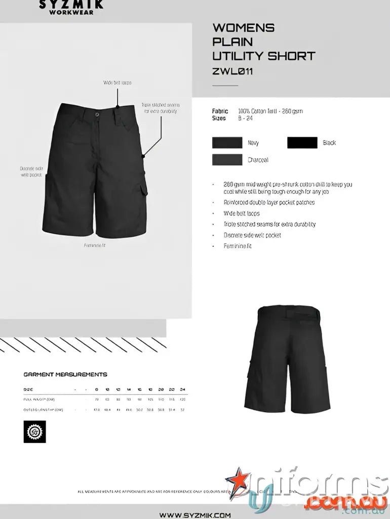 Syzmic Women’s Plain Utility Short ZWL011 for unbeatable comfort and style