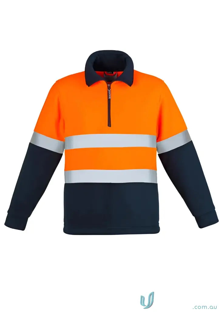 Orange and navy blue high-vis work shirt on Syzmik Day/Night Fleece Jumper Hooped
