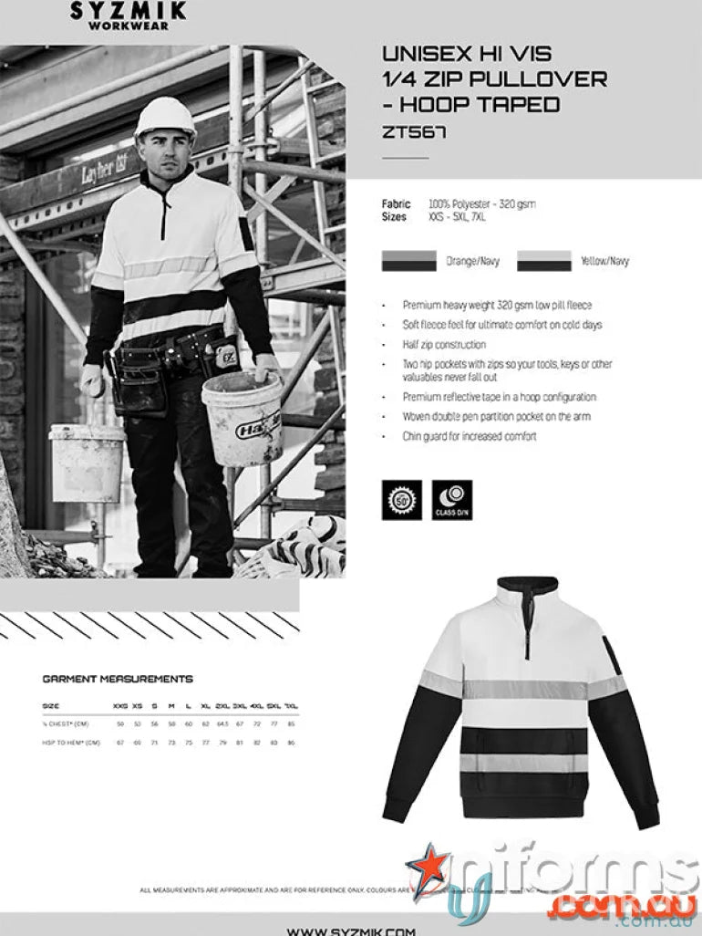 Hi-vis work fleece pullover ZT462 from Syzmik Day/Night collection, comfy and warm