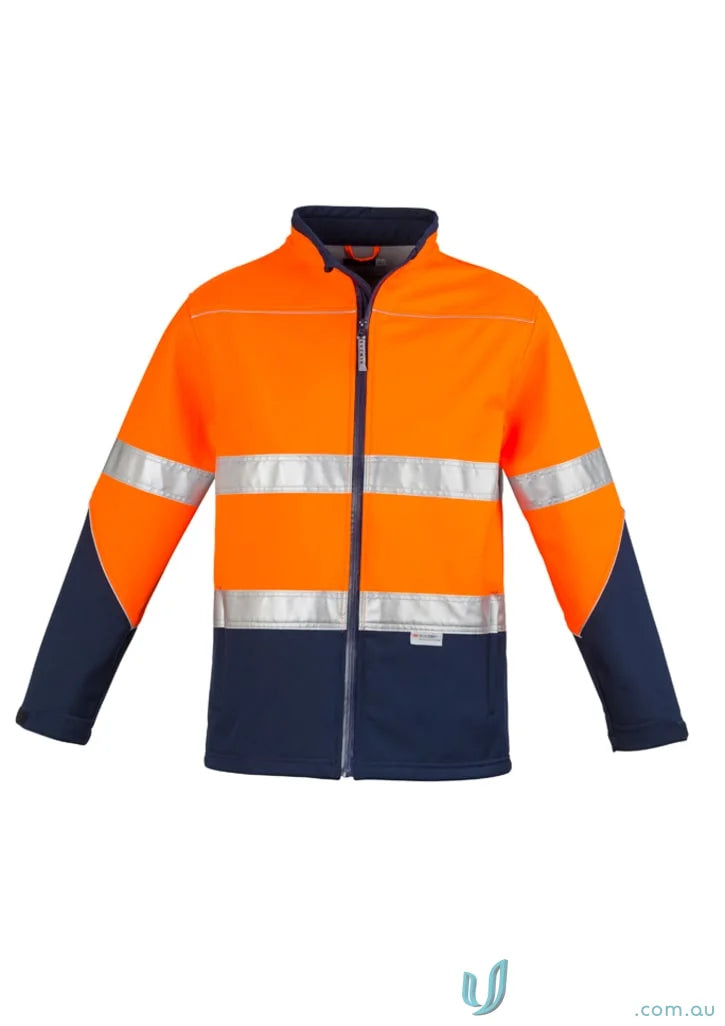 Orange and navy Syzmik DayNight Soft Shell Jacket with waterproof zips and 000mm waterproof rating