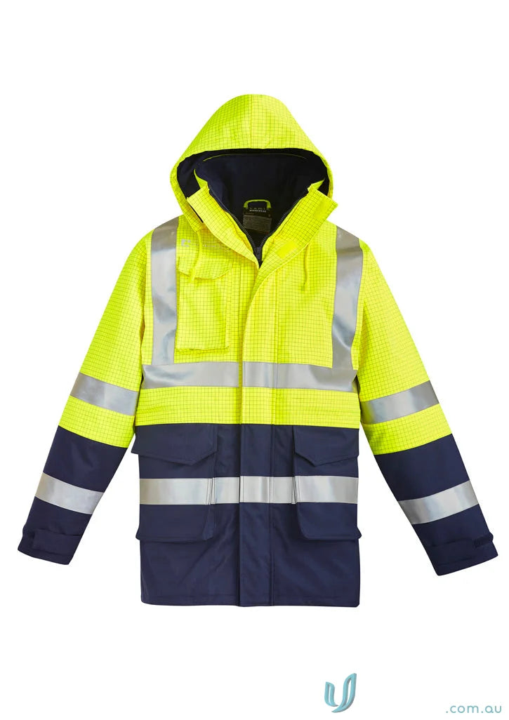 High-visibility hooded work jacket from Syzmik Fire Armour ZJ900 waterproof jacket line