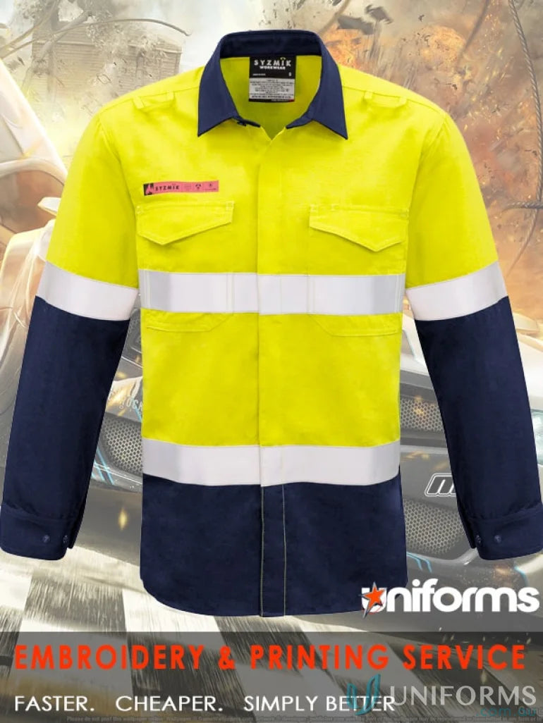 Syzmik men’s red fire armour hoop taped hi-vis work shirt for safety