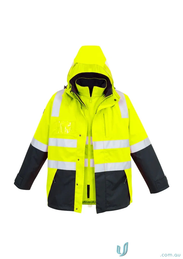 High-vis yellow and black hooded work jacket from Syzmik Men’s Waterproof Jacket ZJ532