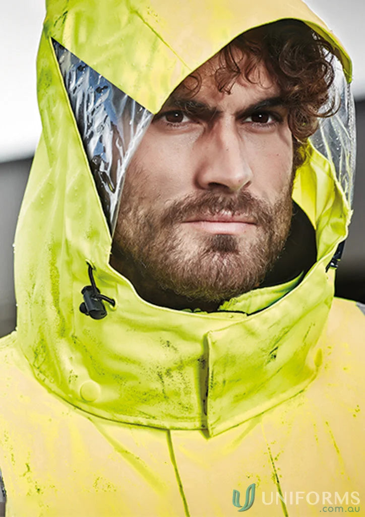 Yellow hooded work jacket from Syzmik Men’s Waterproof Jacket ZJ532 for tough jobs