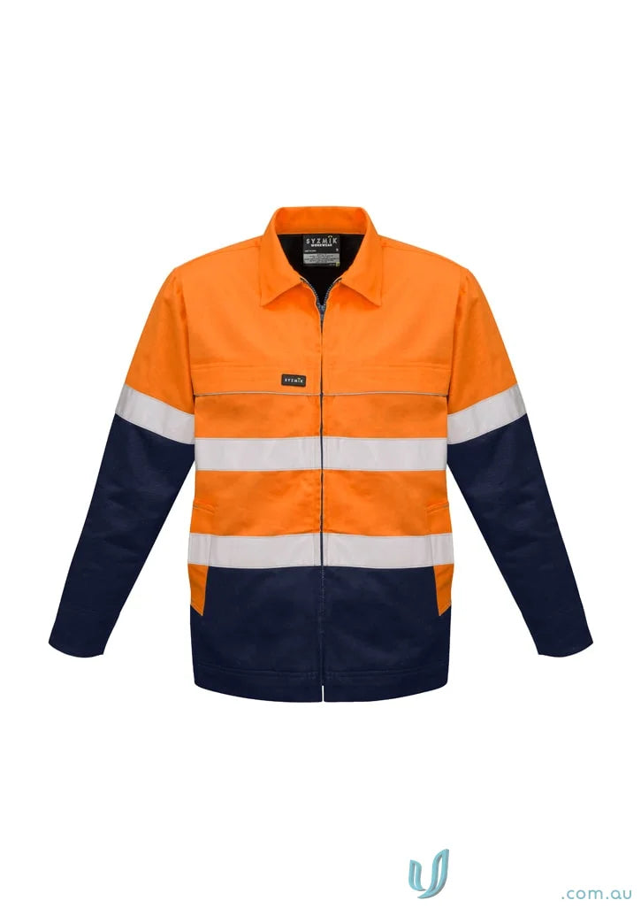 Orange and navy Blue Syzmik HiVis Cotton Drill Jacket ZJ590 with Flannel Lining