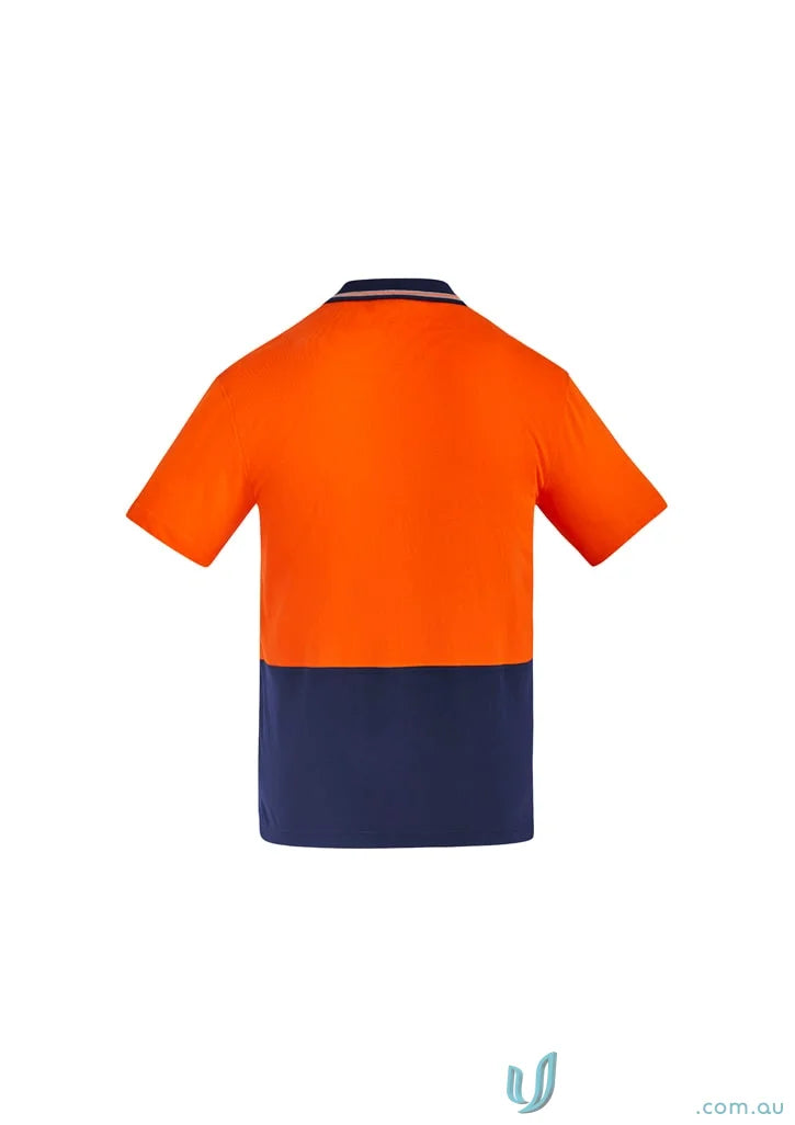 Orange and navy blue cotton short sleeve polo shirt from Hivis Cotton Syzmik RPOLZH435-A