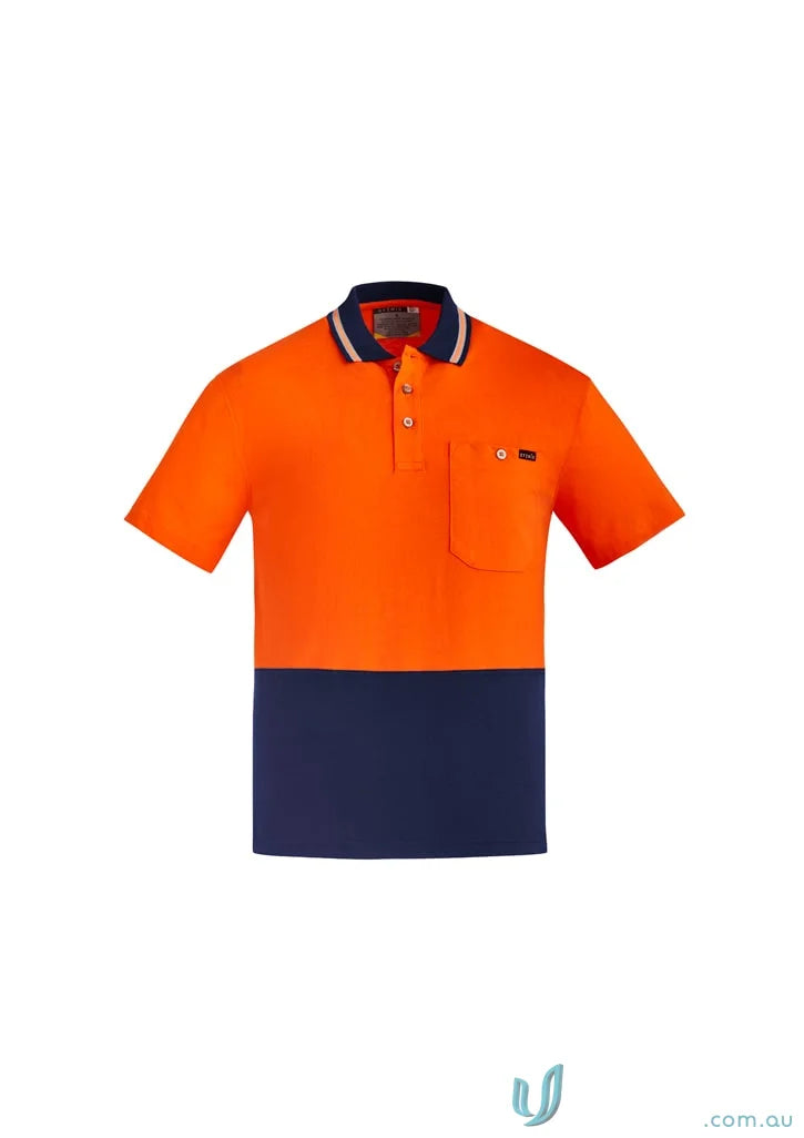 Orange and navy blue cotton short sleeve polo shirt from Syzmik HiVis Cotton S/S Polo
