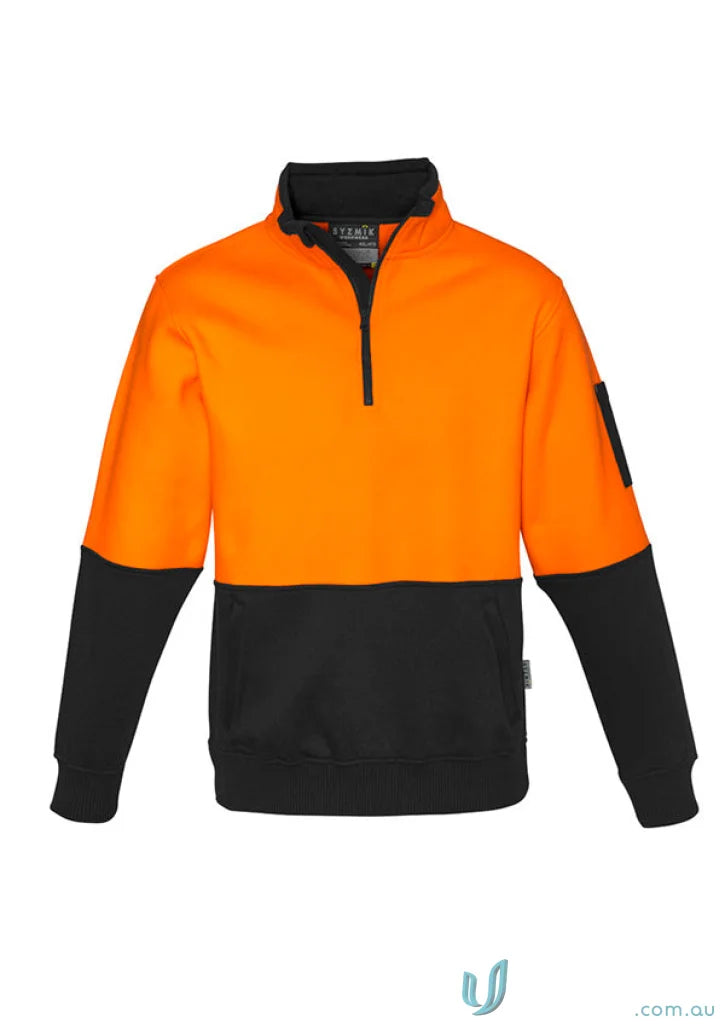 Orange and black zip pullover zt476 Syzmik HiVis Half for chilly workdays