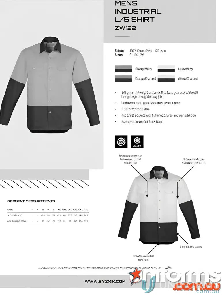 Men’s industrial long-sleeve shirt SYZMIK HiVis LS Shirt for demanding work environments