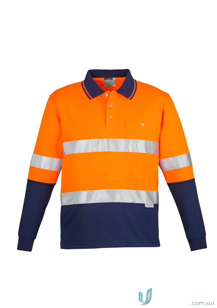 Orange and navy blue vis spliced long sleeved hoop taped work shirt for Syzmik men