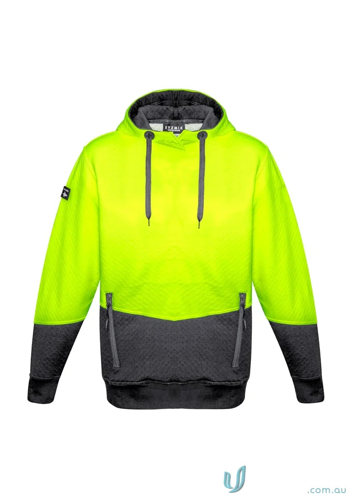 Neon yellow and gray Syzmik Unisex Textured Jacquard Hoodie ZT477 for style