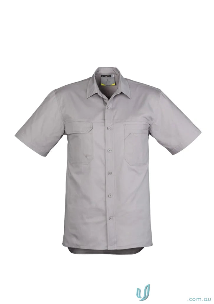 Gray Syzmik men’s lightweight tradie short sleeve shirt zw120 for work or casual wear