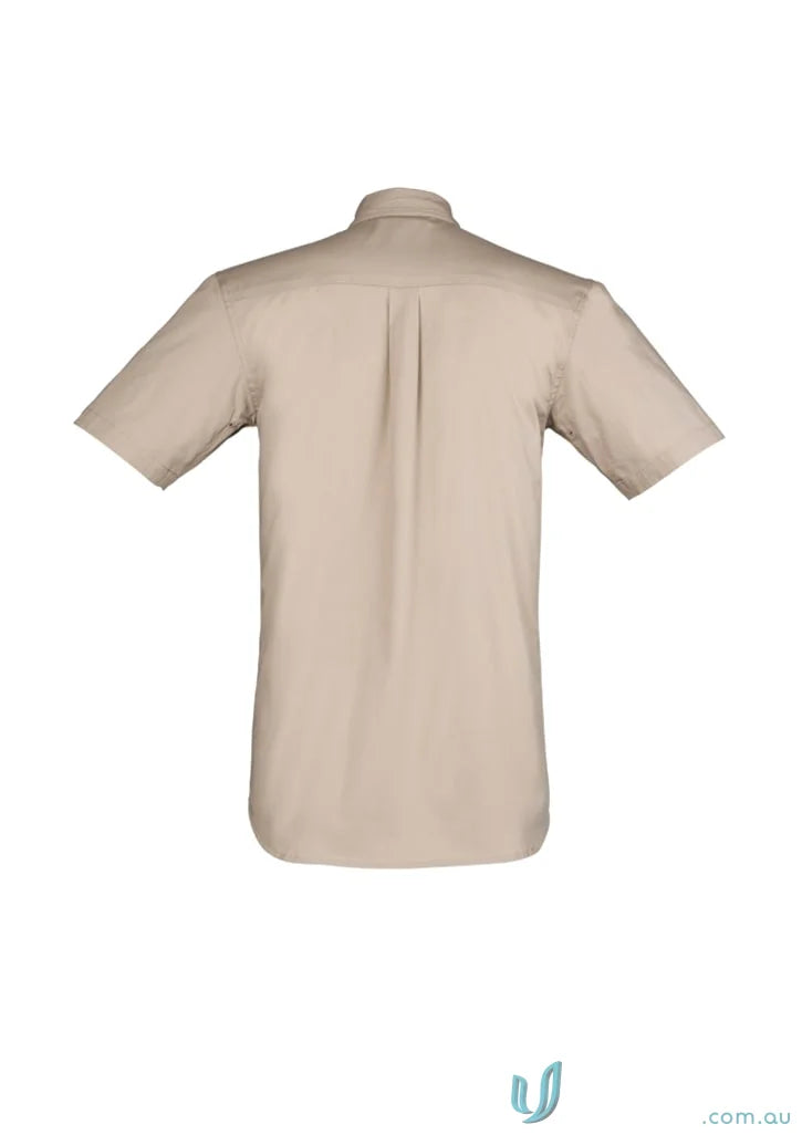 Khaki lightweight men’s tradie short sleeve shirt SYZMIK zw120 for casual work look
