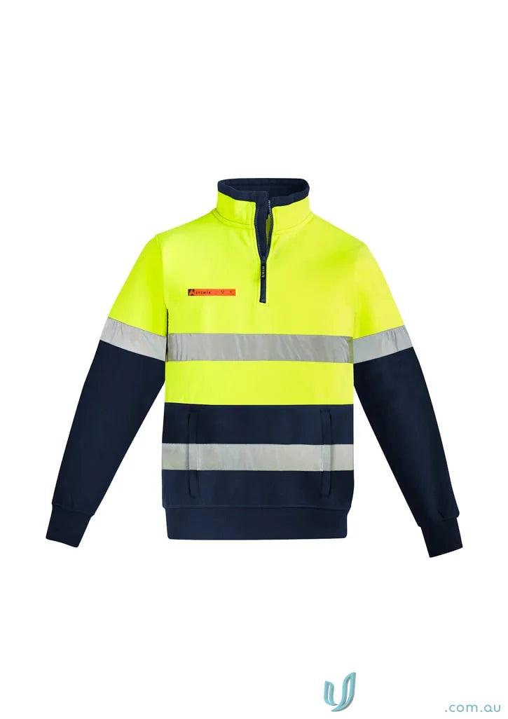 Syzmik men’s high-visibility orange flame zip brushed fleece sweatshirt for work