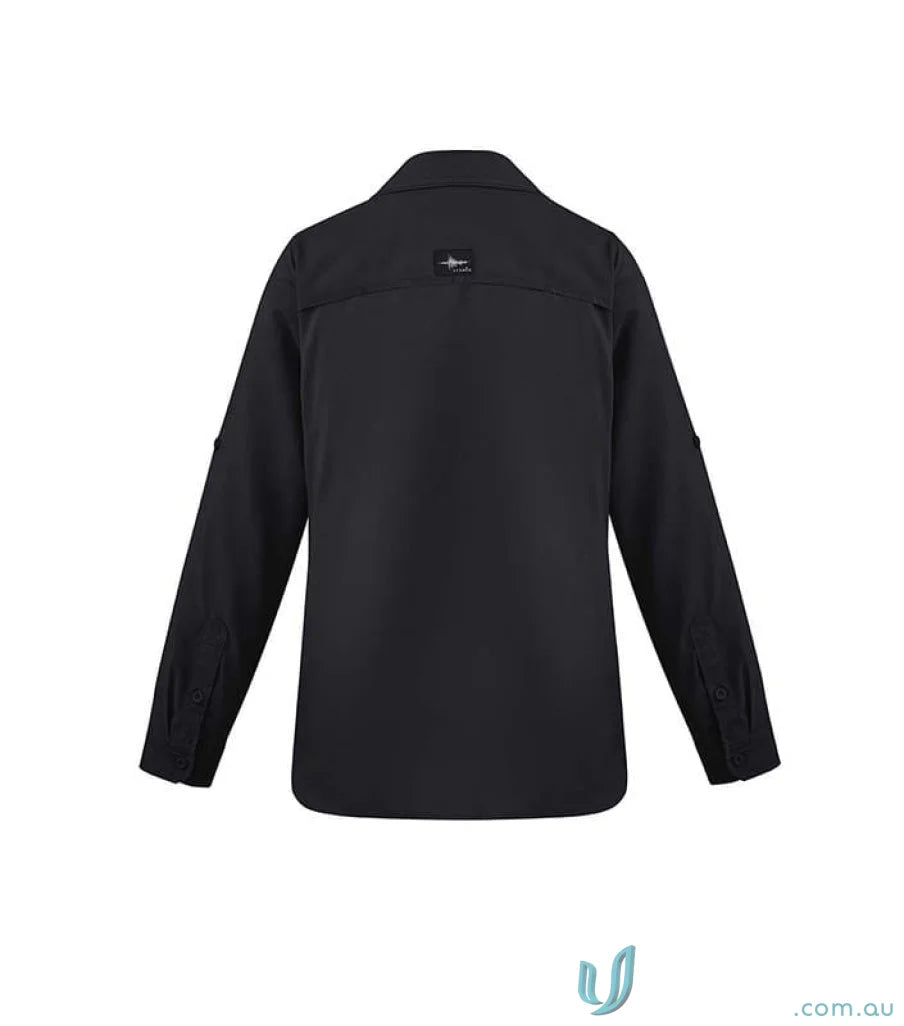 Black Syzmik Women’s Outdoor LS Shirt with roll-up sleeves, outdoor long sleeve shirt zw760