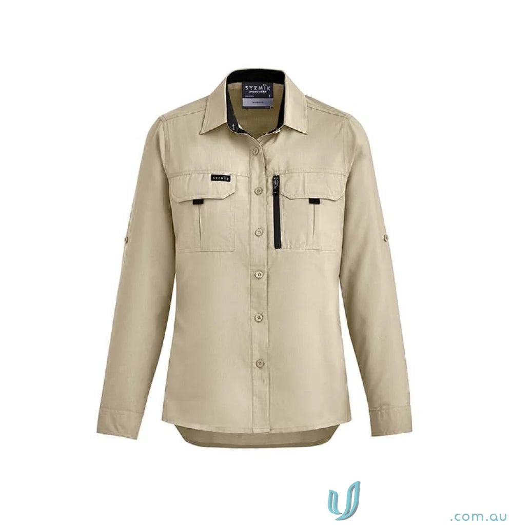 Syzmik Women’s Outdoor LS Shirt with chest pockets and roll-up sleeves, style zw760