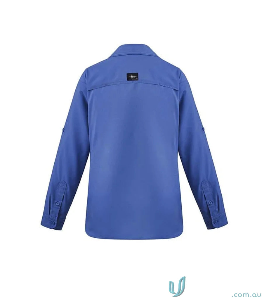 Blue Syzmik Women’s Outdoor Long Sleeve Shirt with roll-up sleeves and back vent zw760