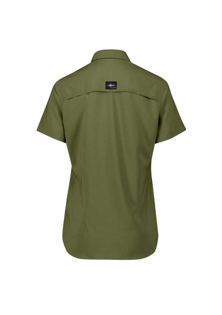Syzmik Outdoor Ladies olive green short-sleeved shirt with textured fabric