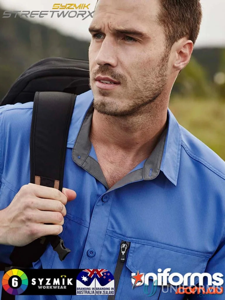 Blue Syzmik Outdoor LS Shirt with Backpack, perfect for Men’s Outdoor Long adventures