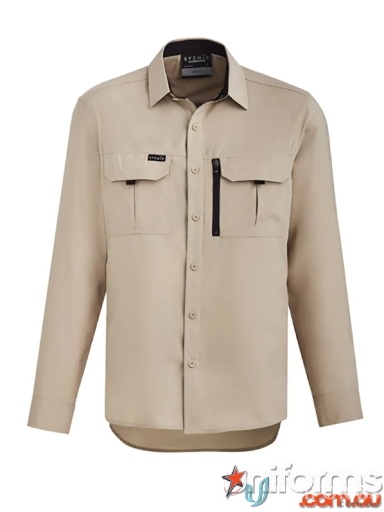 Beige Szymik Outdoor men’s outdoor long sleeve work shirt for rugged outdoor gear