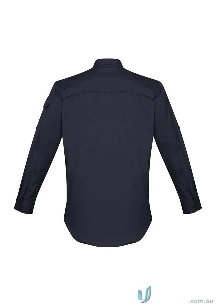 Navy long-sleeved Syzmik men’s rugged cooling long shirt for comfortable wear