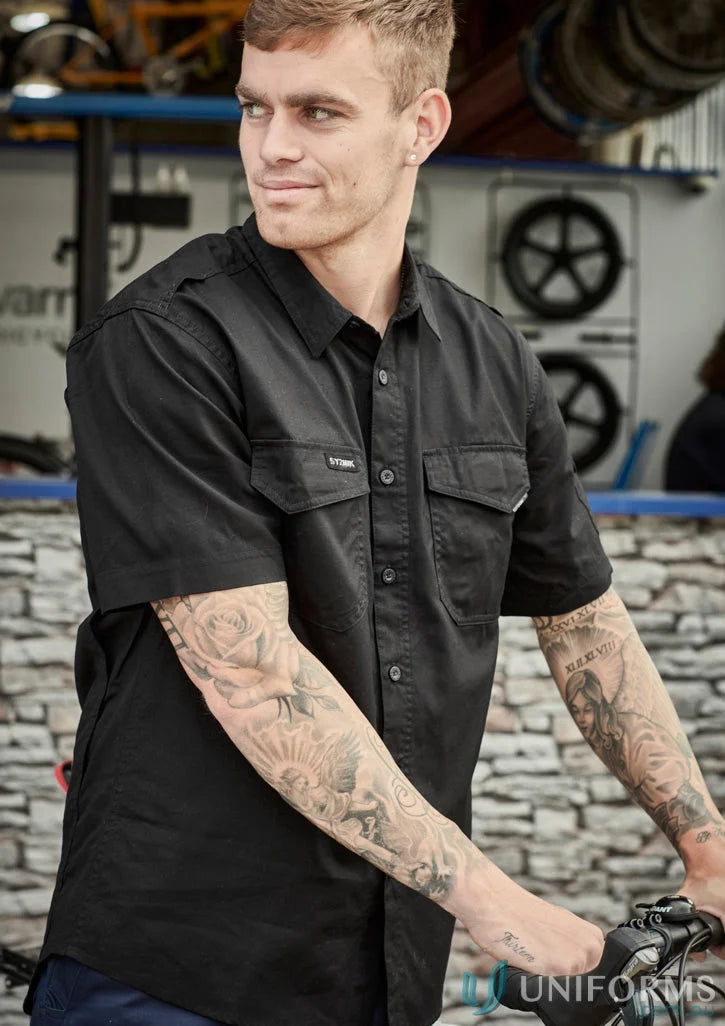 Syzmik Men’s Rugged Cooling Short Sleeve Shirt ZW405 in black, perfect for rugged style