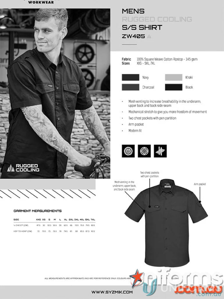 Syzmik Men’s Rugged Cooling Short Sleeve Work Shirt model ZW405 perfect for tough jobs