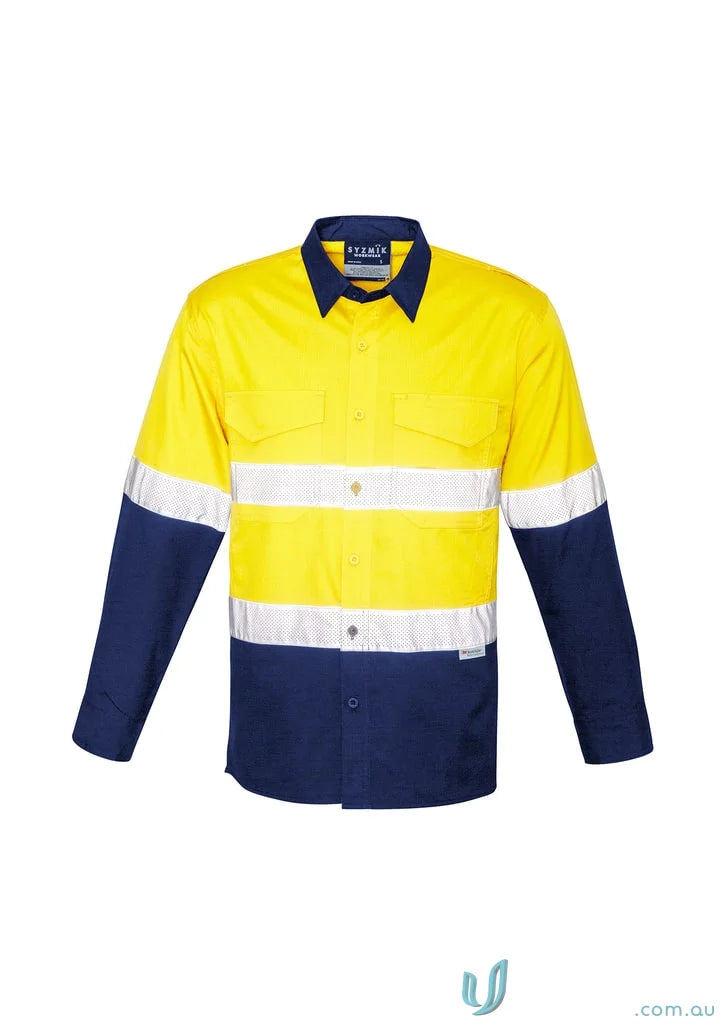 Yellow and navy blue long sleeve shirt from Syzmik Rugged Cooling VIs Taped Long collection