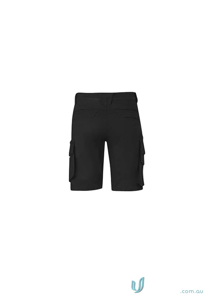 Black Black cargo shorts from SYZMIK Streetworx Curved Cargo collection with dedicated mobile phone pocket