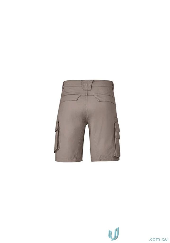 Khaki cargo shorts from SYZMIK Streetworx Curved Cargo collection with dedicated mobile phone pocket
