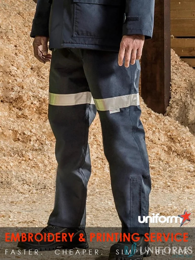Dark work pants with reflective stripes from Syzmik Taped Storm Pant ZJ352 for demanding outdoor conditions