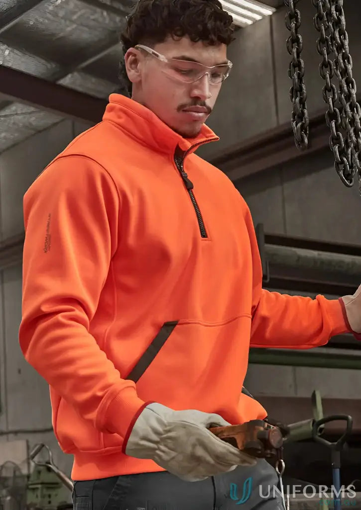 Orange work sweatshirt with safety glasses from Szymik Unisex Streetworx Water Resistant line
