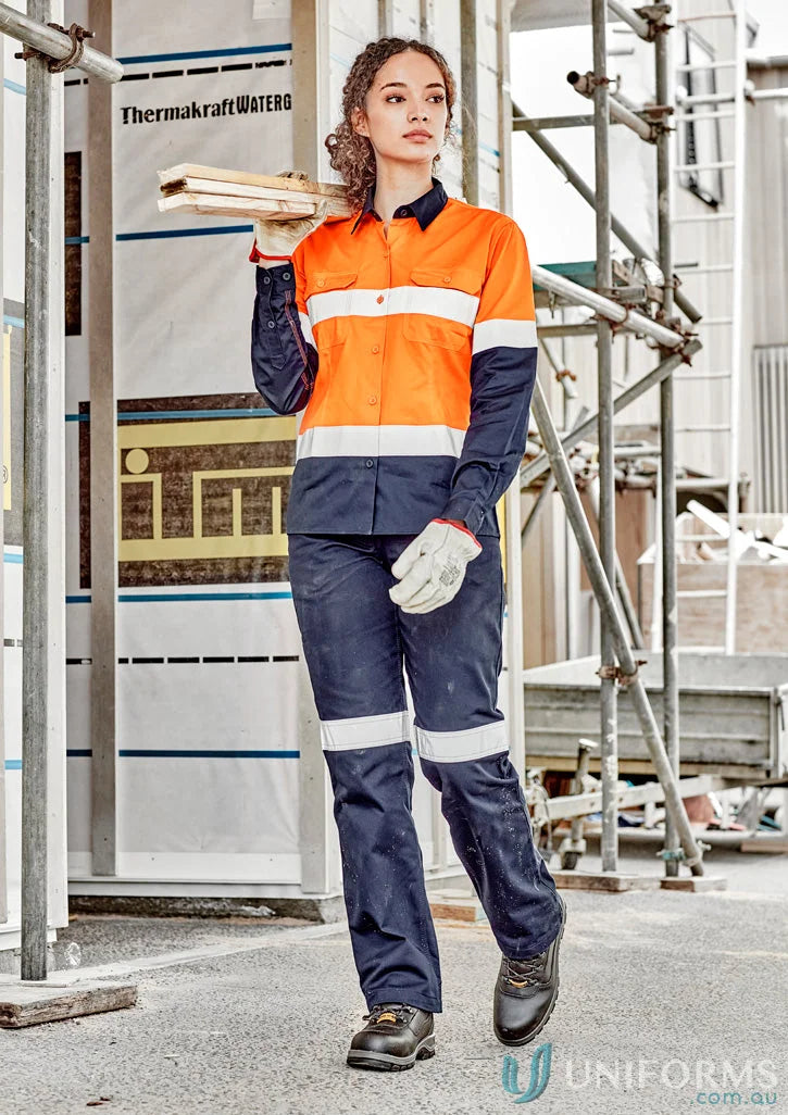 Woman wearing Syzmik Womens Industrial Long Shirt with mesh vent inserts